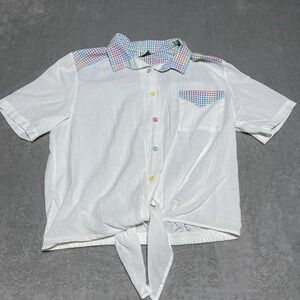 Vintage Cricket Lane Top Womens Large Button Down‎ Tie Front Gingham cottage